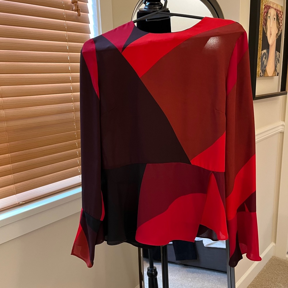 Red + black blouse by Warehouse